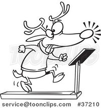 Cartoon Outlined Christmas Reindeer Running on a Treadmill by Toonaday