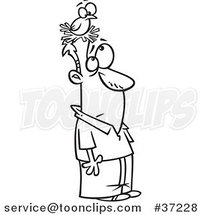 Black and White Outline Cartoon Guy with a Bird Nesting on His Head by Toonaday