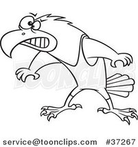 Black and White Outline Cartoon Wrestler Hawk Ready to Fight by Toonaday