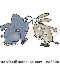 Cartoon Opposing Democratic Donkey and Republican Elephant by Toonaday