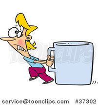 Cartoon Lady Pulling a Huge Coffee Cup by Toonaday