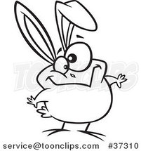Outlined Cartoon Goofy Easter Chick with Bunny Ears by Toonaday