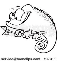 Happy Outlined Cartoon Spotted Chameleon Lizard by Toonaday