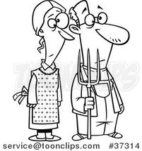 Cartoon Outlined Gothic Farm Couple with a Pitch Fork by Toonaday