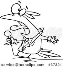 Cartoon Outlined Vocal Singing Bird Holding a Microphone by Toonaday