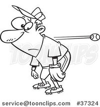 Cartoon Outlined Slow Reacting Baseball Player Ignoring the Ball by Toonaday