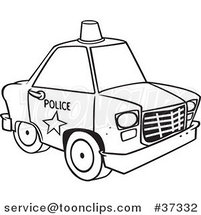 Cartoon Outlined Police Car with a Siren Cone on the Roof by Toonaday