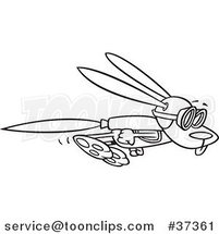 Cartoon Outlined Rabbit Flying with a Rocket Jet Pack by Toonaday