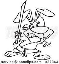 Cartoon Outlined Ninja Rabbit with a Sword by Toonaday