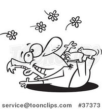 Cartoon Outlined Spring Fling Guy Playing in Flowers by Toonaday