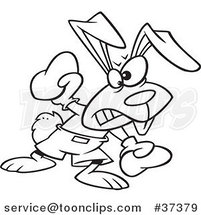 Cartoon Outlined Boxer Bunny Rabbit Punching by Toonaday