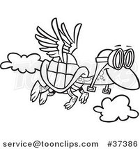 Cartoon Outlined Tortoise Flying with Pilot Goggles by Toonaday