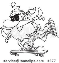 Cartoon Coloring Page Line Art of Santa Skateboarding by Toonaday