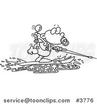 Cartoon Black and White Line Drawing of a Baby Boy Water Skiing by Toonaday