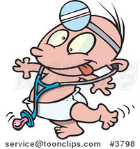 Cartoon Baby Doctor Wearing a Stethoscope and Head Lamp by Toonaday