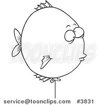 Cartoon Black and White Line Drawing of a Balloon Fish by Toonaday