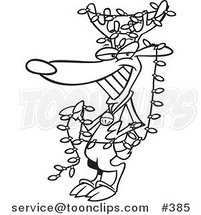 Cartoon Coloring Page Line Art of a Christmas Reindeer Decked out in Lights by Toonaday