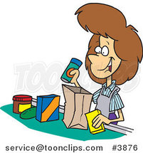 Cartoon Friendly Cashier Bagging Groceries by Toonaday