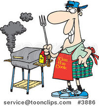 Cartoon Guy Standing by His Bbq by Toonaday