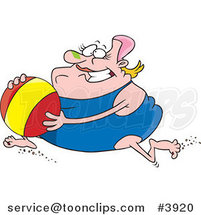 Cartoon Chubby Lady Running with a Beach Ball by Toonaday