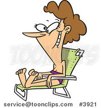 Cartoon Happy Lady Sun Bathing in a Beach Chair by Toonaday