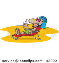 Cartoon Middle Eastern Guy Sun Bathing on a Beach by Toonaday
