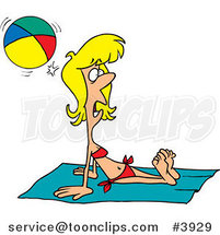 Cartoon Summer Lady Getting Hit by a Beach Ball While Sun Bathing by Toonaday