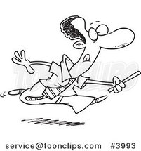 Cartoon Black and White Line Drawing of a Black Business Man Running with a Baton by Toonaday