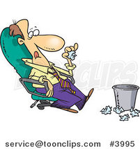 Cartoon Lazy Business Man Sitting in a Chair and Tossing Papers in a Waste Basket by Toonaday