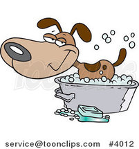Cartoon Happy Dog Bathing in a Tub by Toonaday