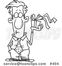 Cartoon Coloring Page Line Art of a Guy Holding a Gift Box by Toonaday
