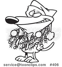 Cartoon Coloring Page Line Art of a Dog Wearing a Christmas Wreath by Toonaday