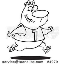 Cartoon Black and White Line Drawing of a Female Bear Jogging by Toonaday