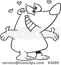 Cartoon Black and White Line Drawing of a Bear Standing with Open Arms by Toonaday