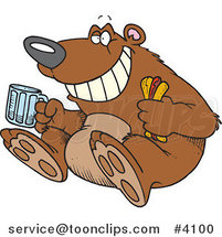 Cartoon Bear Sitting with a Hot Dog and Beer by Toonaday