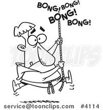 Cartoon Black and White Line Drawing of a Bell Ringer Guy Holding onto a Rope by Toonaday