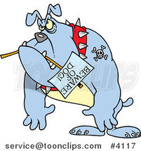 Cartoon Bulldog Carrying a Beware of Dog Sign by Toonaday