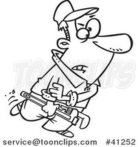 Cartoon Outlined Plumber Carrying a Wrench and Rolling up His Sleeves by Toonaday