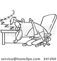 Cartoon Outlined Exhausted Guy Dozing at His Desk by Toonaday