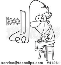 Cartoon Outlined Guy Attached to an E Learning Machine by Toonaday