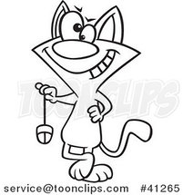Cartoon Outlined Cat Swinging a Computer Mouse by Toonaday