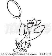 Cartoon Outlined Dog Carrying a Birthday Balloon by Toonaday