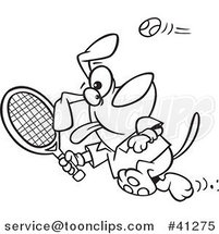 Cartoon Outlined Dog Swinging a Tennis Racket by Toonaday