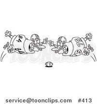Cartoon Coloring Page Line Art of Football Players Diving Towards the Ball by Toonaday