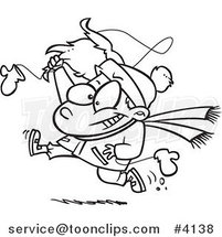 Cartoon Black and White Line Drawing of a Boy Snatching Santas Beard by Toonaday