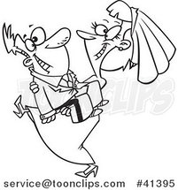 Cartoon Outlined Happy Bride Carrying Her Groom by Toonaday