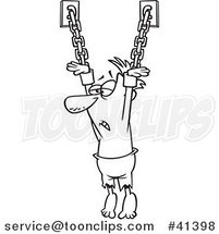 Cartoon Outlined Prisoner Suspended from Chains by Toonaday