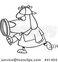 Cartoon Outlined Sleuth Dog Using a Magnifying Glass by Toonaday