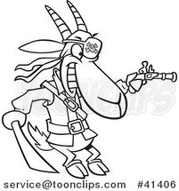 Cartoon Outlined Pirate Goat Holding a Sword and Pistol by Toonaday