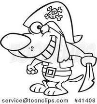 Cartoon Outlined Pirate Dog Holding a Sword by Toonaday